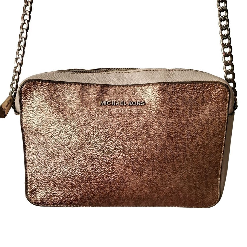 MICHAEL Kors 32H8TF5C7B Pink Vegan Leather Jet Set East West Zip Chain Crossbody